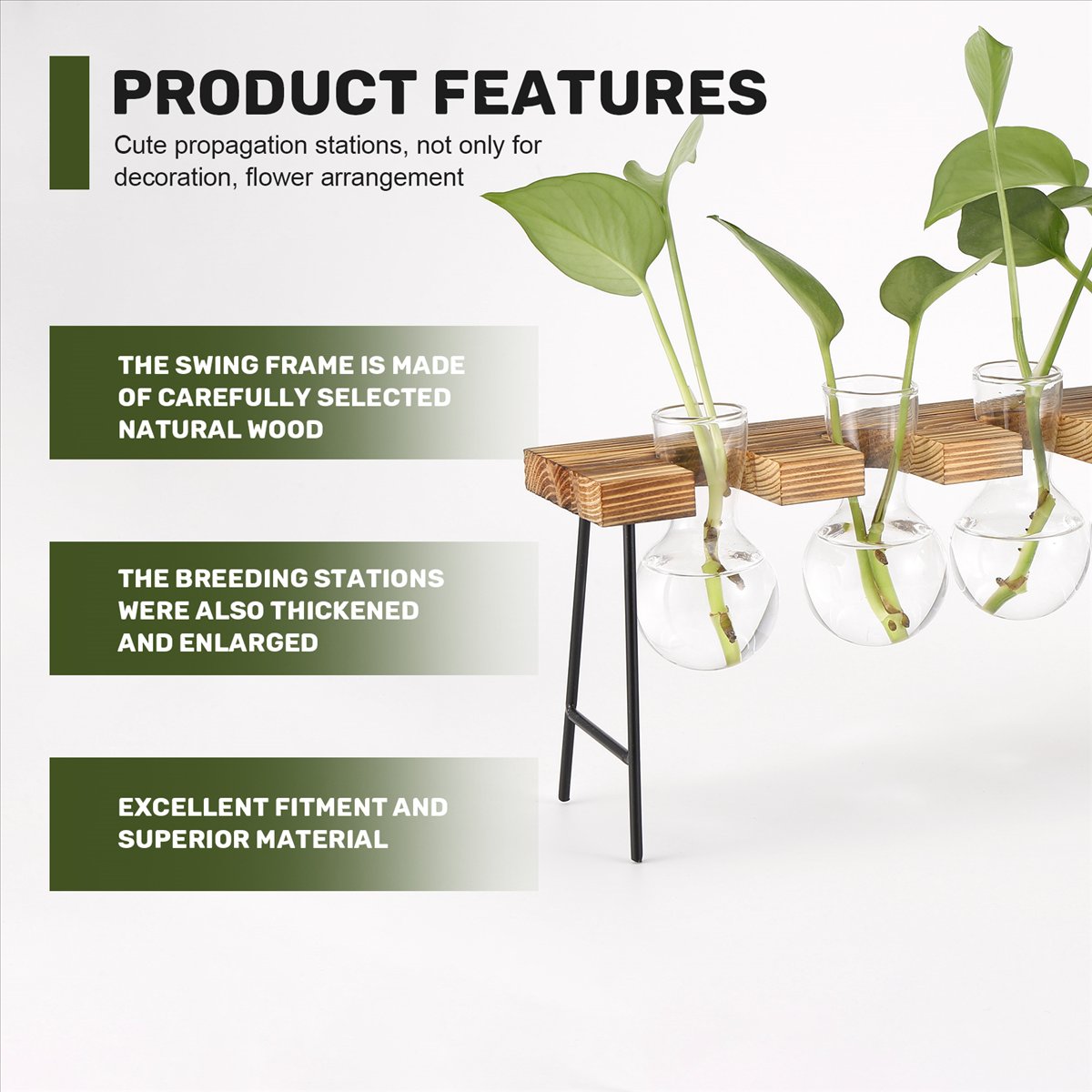 Propagation Station Vase - ABFSプロパゲーションステーション デスクトップエアプランツテラリウム、ガラス製プランターバルブガラス花瓶 木製スタンド付き - 植物テラリウム