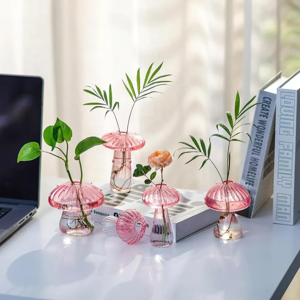 キノコ型の溝付きガラス繁殖ステーション、リビングルームの窓辺 - Propagation Station Vase のレビューと価格